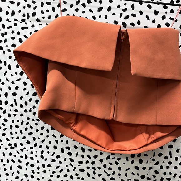 C/Meo Strapless Cropped Orange Foldover Collar Top - Picture 7 of 8